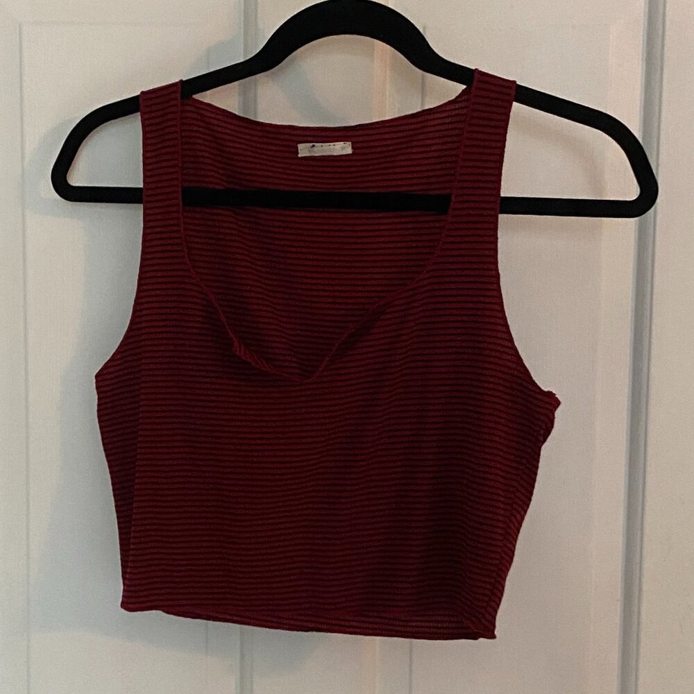 Free People Red and Black Striped Crop Top
